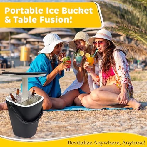 Portable Ice Bucket for Parties, 15 Liter Go Bar, Cooler Table with Lift Top Lid, Beer and Wine Cooler with Handle, Pop Up...
