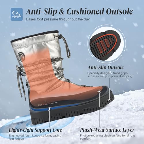 HISEA Snow Boots for Women Waterproof, Warm Fleece Lined Rain Boots for Winter Ski Cold Weather