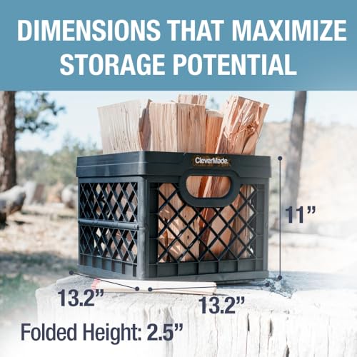 CleverMade Collapsible Milk Crate, Obsidian, 1PK - 25L (6 Gal) Stackable Storage Bins, Holds 50lbs Per Bin - Clevercrates ...