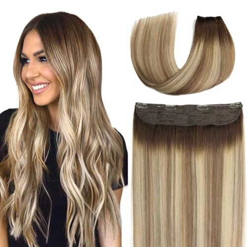 SURNEL Haol Extensions Human Hair Balayage Walnut Brown to Ash Brown and Golden Blonde Wire Hair Extensions 18 inch 80g(18,3/8/22)