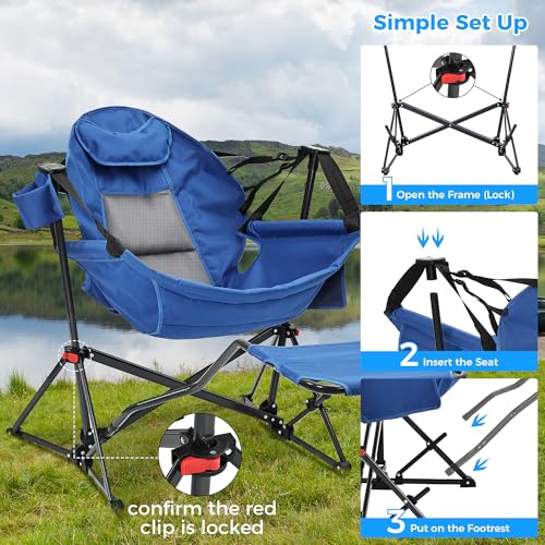 Ainfox Hammock Camping Chair with Footrest, Foldable Portable Rocking Chairs for Adults Swinging Camp with Cup Holder Pill...