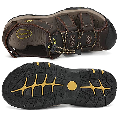 FLARUT Men's Sport Sandals Outdoor Hiking Sandals Closed Toe Leather Athletic Lightweight Trail Walking Casual Sandals Wat...