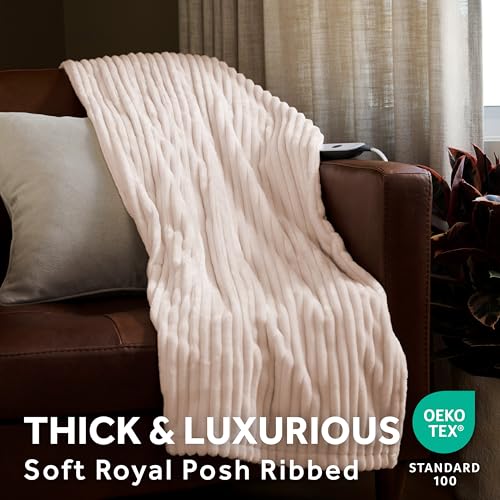 Sunbeam Electric Throw Royal Posh Velvet Heated Blanket, 4 Heat Settings, 4-Hour Auto Shut-Off, Fast Heating, Lush, Silky,...