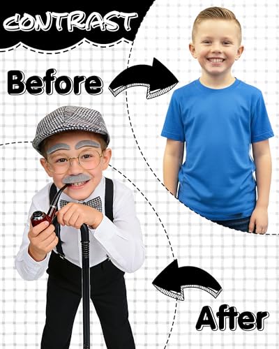 Vivrerizo Old Man Costume for Kids - 8 Pcs 100 Days of School Costume for Boys Grandpa Outfit Dress Up Cosplay