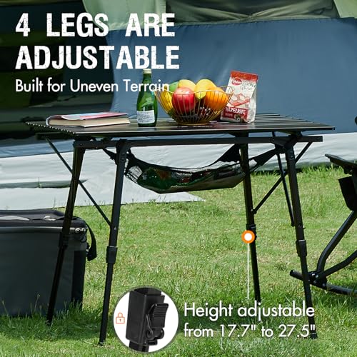 PORTAL Camping Table Foldable Portable with Adjustable Legs, Aluminum Folding Table Roll Up Table with Carrying Bag for Ou...
