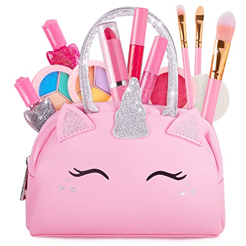 Kids Real Makeup Kit with Pink Unicorn Purse, Non Toxic Washable Make Up Set - Unicorn Toys for Girls Age 4-6, Valentines ...