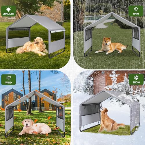 Large Dog House Shade Shelter Outdoor Tent for Large Medium Dogs, Outside Sun Rain Canopy Pet House for Homeless Cats Pigs...