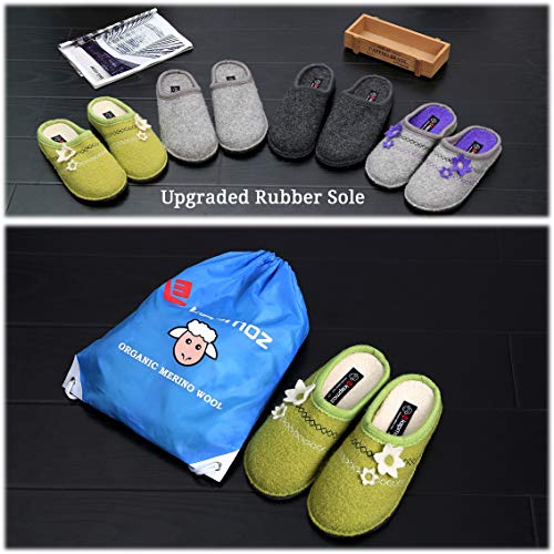 LE KAPMOZ Women's Boiled Wool House Slippers Breathable Sweat Free Clog Slip on Mule Indoor/Outdoor Slipper
