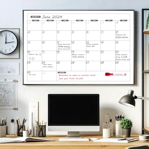 ARCOBIS Dry Erase Calendar for Wall, 36" x 24" Magnetic Monthly White Board Calendar Dry Erase and Small WhiteBoard with S...