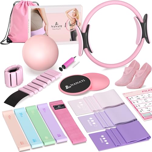 NANATI Pilates Kit, Home Pilates Workout Kit for Women, Pilates Equipment with 14.5" Pilates Ring and Ball, Resistance Ban...