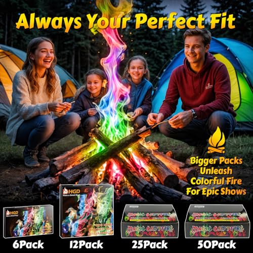 HGD (6 Pack) Magic Campfire Fire Color Changing Packets for Fire Pit, Indoor/Outdoor Fireplace, Bonfire - Rainbow Magical ...