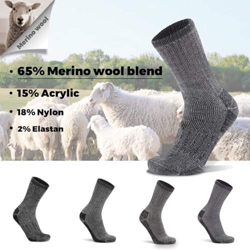 2 Pack Warm Thick Thermal Merino Wool Blend Hiking Socks for Men Women Thick Cushioned Crew Boot Socks for Winter Cold