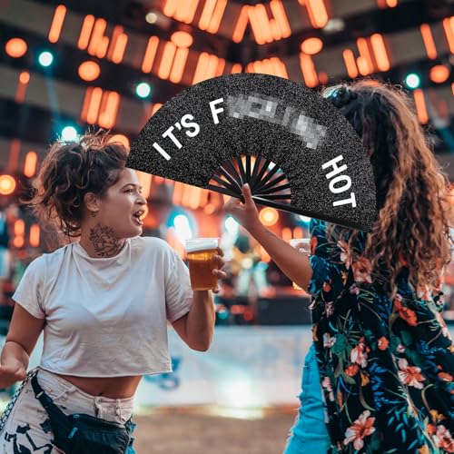 FairySandy Large Rave Fan UV Glow Hand Fan with Holster for Men/women, Disco Party Favor for Edm Music Festival Club Rave ...