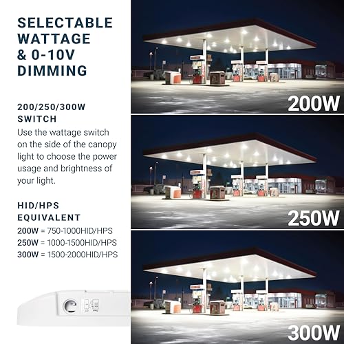 Parmida LED Canopy Light, Wattage Selectable (200/250/300W), ETL, 0-10V Dimmable, 100-277VAC, IP65 Waterproof, 5700K, 16....