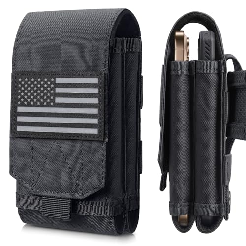 Molle Phone Pouch Tactical Phone Holster Universal Dual Cell Phone Holder Utility EDC Pouch with US Flag Patch