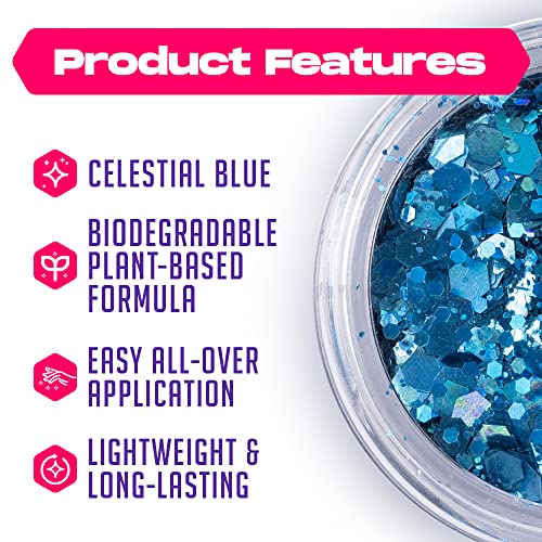 Blue Biodegradable Glitter Makeup | Plant Based, Eco Friendly, Hair Glitter, Face Glitter or Body Glitter | Cosplay EDM Mu...