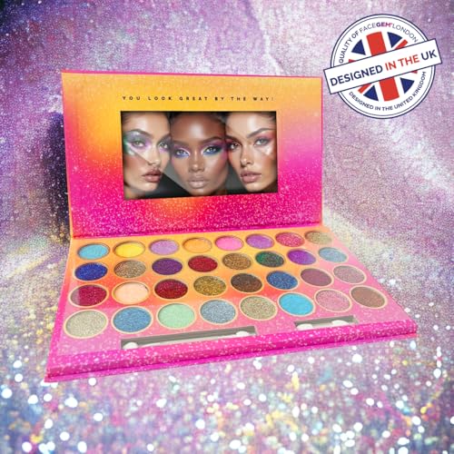 32 Colours Glitter Eyeshadow Palette, Make-Up Palette, Face and Body Glitter, glitter tattoos, festival accessories, Glitt...