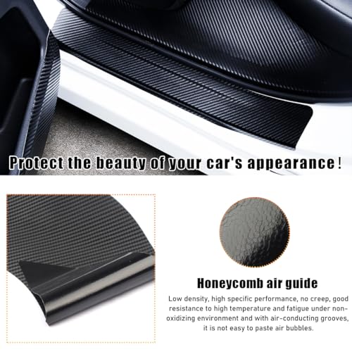 Ohleats 4 PCS Car Door Sill Protectors, Anti Scratch Carbon Fiber Auto Threshold Cover Strips, Decorative Door Entry Edge ...