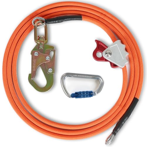 KLYTORX Tree Climbing Flipline Kit 1/2" X 12ft Wire Core - Triple Lock Carabiner Adjuster, Heavy-Duty Climbing Lanyard for...