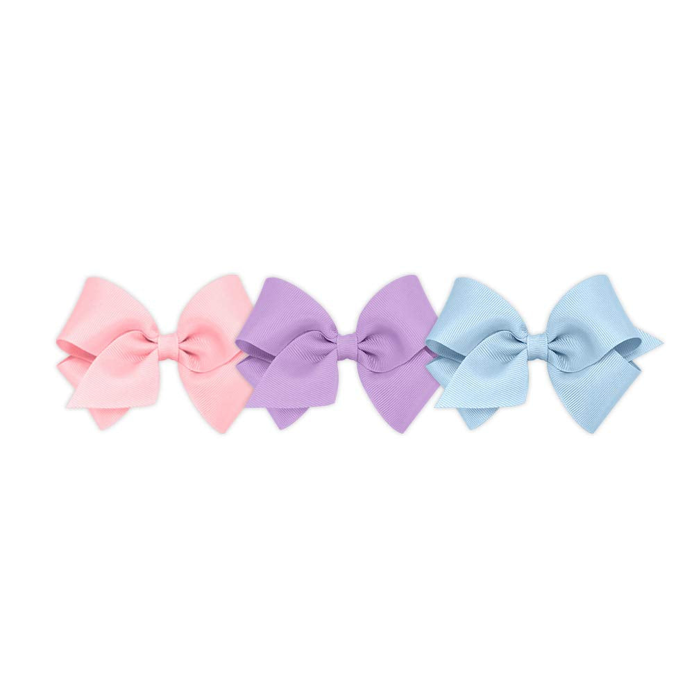 Wee Ones Girls' 3 pc Set Solid Grosgrain Variety Pack on a WeeStay No-Slip Hair Clip, Small, Light Pink, Light Orchid, Millenniu