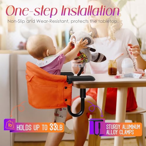 Hook on High Chair,Portable Foldable High Chair for Babies 6-36 Months, Includes Storage Bag (Orange)
