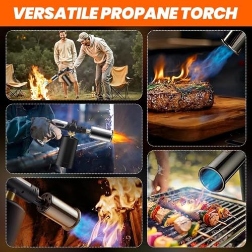 Propane Torch Gun, Adjustable Flame Portable Blow Torch for Cooking & Grilling, 3272°F High Heat Propane Heat Blaster Tool...