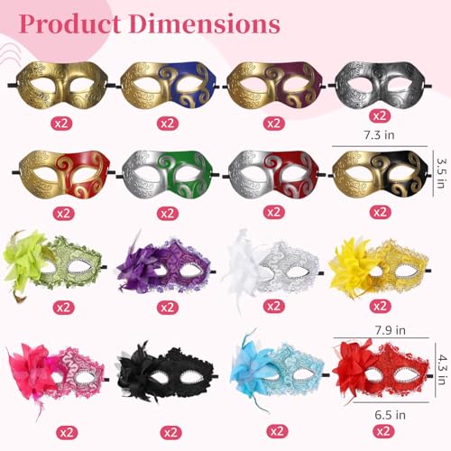 Toyosport 32 Pack Couple Masquerade Masks, Mardi Gras Mask, Christmas Masks, Elegant Feather & Rhinestone Half Face Masks ...