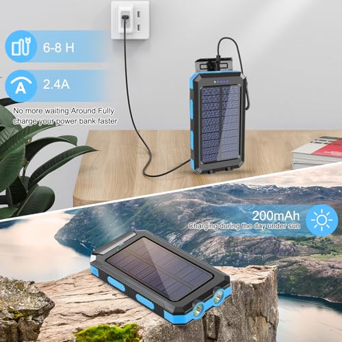YELOMIN Solar Charger, 20000mAh Portable Type-C Solar Power Bank with 4 Cables, Waterproof Battery Pack, Outdoor External ...