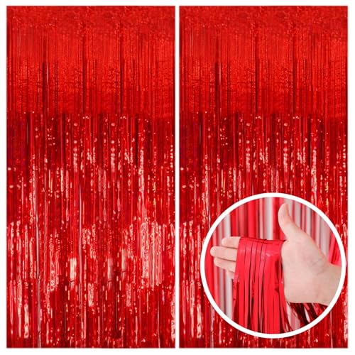 2 Pack Red Streamers Party Backdrop Christmas Decorations Foil Fringe Backdrop Curtains Carnival Casino Theme Birthday New...