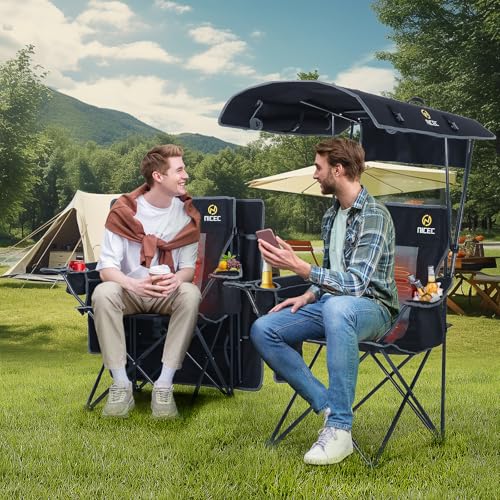 Nice C Chair with Canopy, Heated Camping Chair with Battery, Outdoor Sports Chairs with Shade, Heated Folding Umbrella Cha...