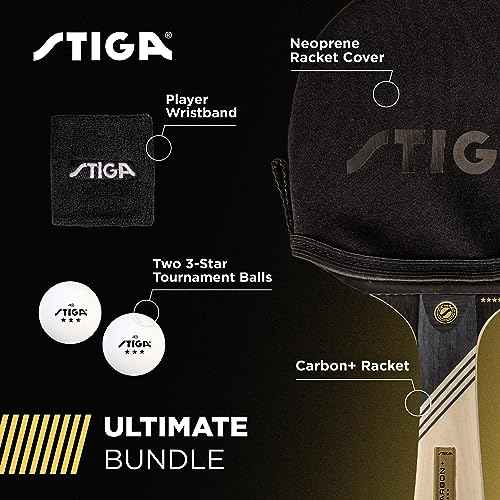 STIGA Carbon+ Bundle Ping Pong Paddle Set ? 7-ply Extra Light Carbon Fiber Blade ? 2mm Premium Sponge ? Concave Pro Handle ? 2 3-Star Tournament Balls ? Neoprene Racket Cover ? Player Wristband