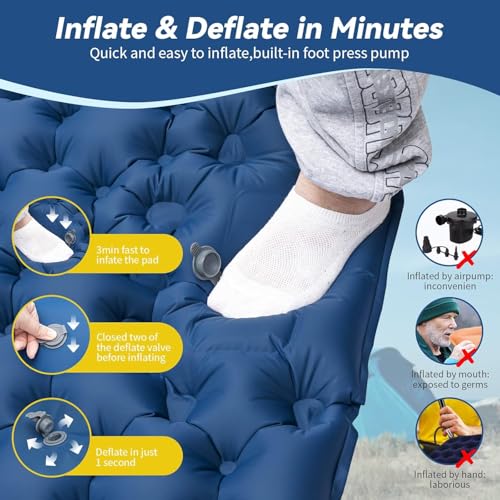 HiiPeak Sleeping Pad for Camping- Ultralight Inflatable Sleeping Mat with Built-in Foot Pump, Upgraded Durable Compact Cam...