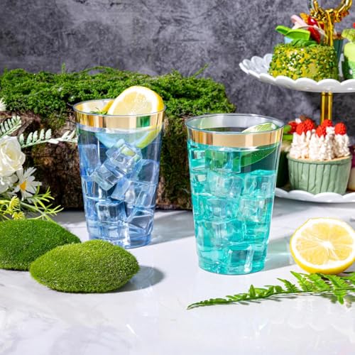 I00000 50 Pack 14 oz Gold Plastic Cups, Gold Disposable Cups Tumblers, Disposable Plastic Wine Glasses Cocktail Glasses Pe...