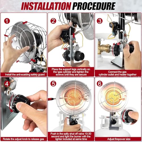 Propane Tank Top Heater, 12-18,000 BTU Tank Top Portable Propane Heater with USB Rechargeable Lighter, 3 Settings Shut-off...