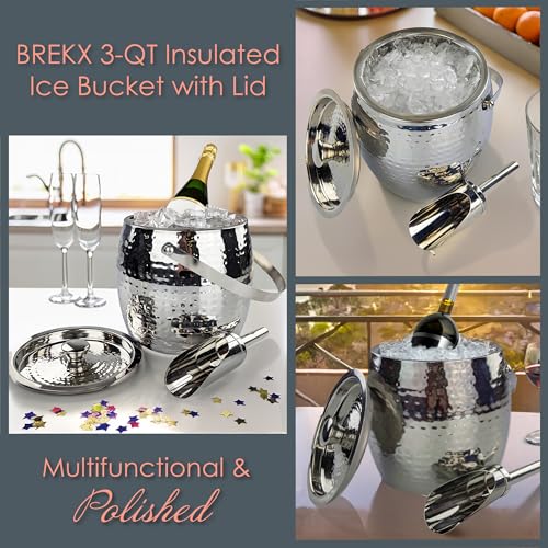 BREKX 3-QT Insulated Ice Buckets for Parties with Lid and Scoop - Iceberg Anchored Wine Chiller Champagne Bucket for Cockt...
