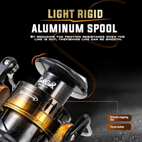 Sougayilang Spinning Reel,5.0:1/4.7:1 Gear Ratio Fishing Reel,Stainless Steel Ball Bearings,Audible Click Alarm,CNC Alumin...