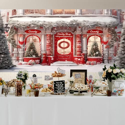 Baocicco 20x10ft Red Christmas Candy Shop Photo Backdrop Xmas Gingerbread House Banner Santa Candy Background Christmas Ba...