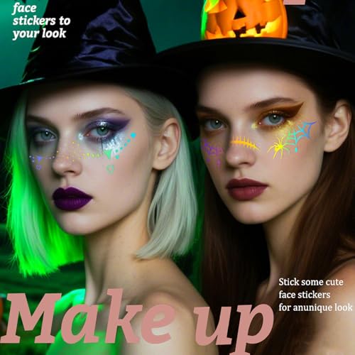 8 Pcs Halloween Face Glitter Freckles,Temporary Freckles Face Tattoos Stickers,Waterproof Holographic Sparkle Fake Freckle...