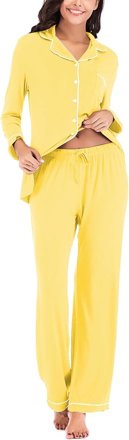 Aamikast Women's Pajama Sets Long Sleeve Button Down Sleepwear Nightwear Soft Pjs Lounge Sets