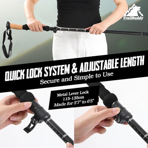 TrailBuddy Foldable Trekking Poles – Ultralight 7075 Aluminum, EVA & Cork Grip Collapsible Hiking Poles – Lightweight Adju...