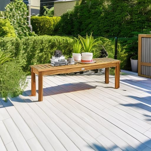 Tangkula 52 Inches Acacia Wood Outdoor Bench, Wood Bench for Dining Room Entryway Poolside Garden, Patio Backless Dining Bench with Slatted Seat, Ideal for Outdoors & Indoors