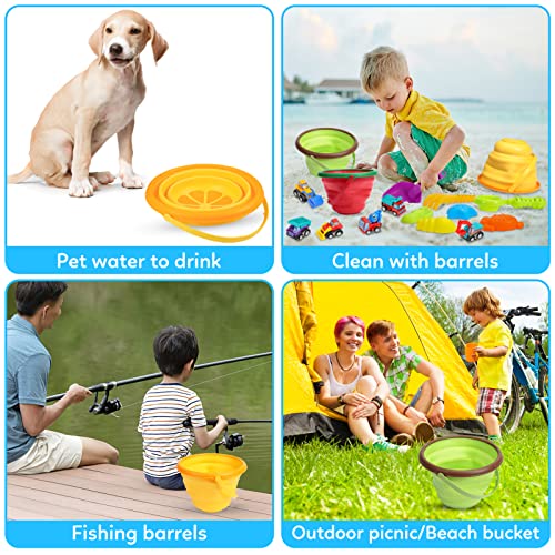 Beach Sand Toys Set for Kids, Silicone Collapsible Foldable Beach Bucket Travel Beach Toys for Summer Outdoor Camping and ...