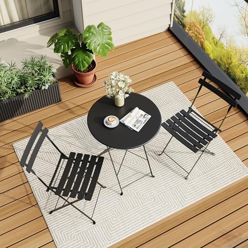 GarveeLife 3-Piece Folding Bistro Set, Foldable Patio Furniture Set with Premium Frame, Outdoor Bistro Table and Chairs Se...