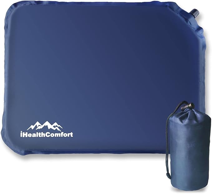 IHEALTHCOMFORT Self-Inflating Stadium Seat Cushion,Portable Travel Seat Cushion,Camping Mat Butt Pillow,Chair Pad for Home Kitchen Office,Bleacher,Car Bus Truck Train Airplane Seats(15.3×11.8×1.4in)