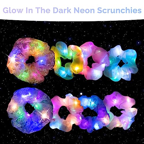8 Pcs LED Scrunchies for Women - Scrunchy, Light Up Scrunchies for Girls, Colorful Yarn Hair Tie Multi Light Modes, Glow i...