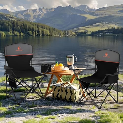 ALPHA CAMP Folding Camping Chairs for Adults Lawn Chairs Outdoor Chairs Support 225 LBS Portable Camp Chairs with Cup Hold...