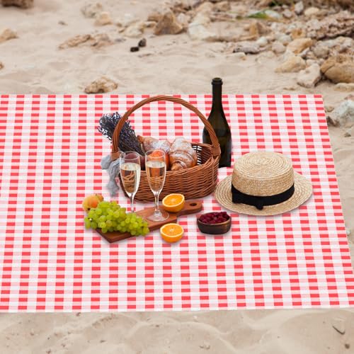 HunnmingRe 6 Pcs Disposable Outdoor Picnic Blankets 70.9''x70.9'' Thicken Foldable Waterproof Picnic Mats Gingham Oil Proo...