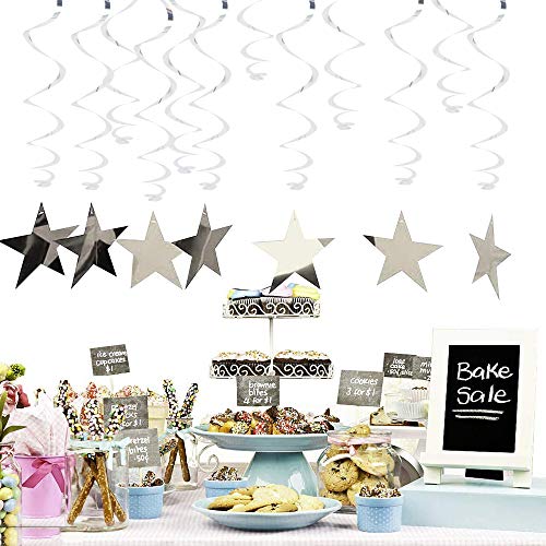 BEISHIDA Silver Star Hanging Swirl Decorations,Hanging Silver Party Supplies for Graduation Wedding Baby Shower Decoration...