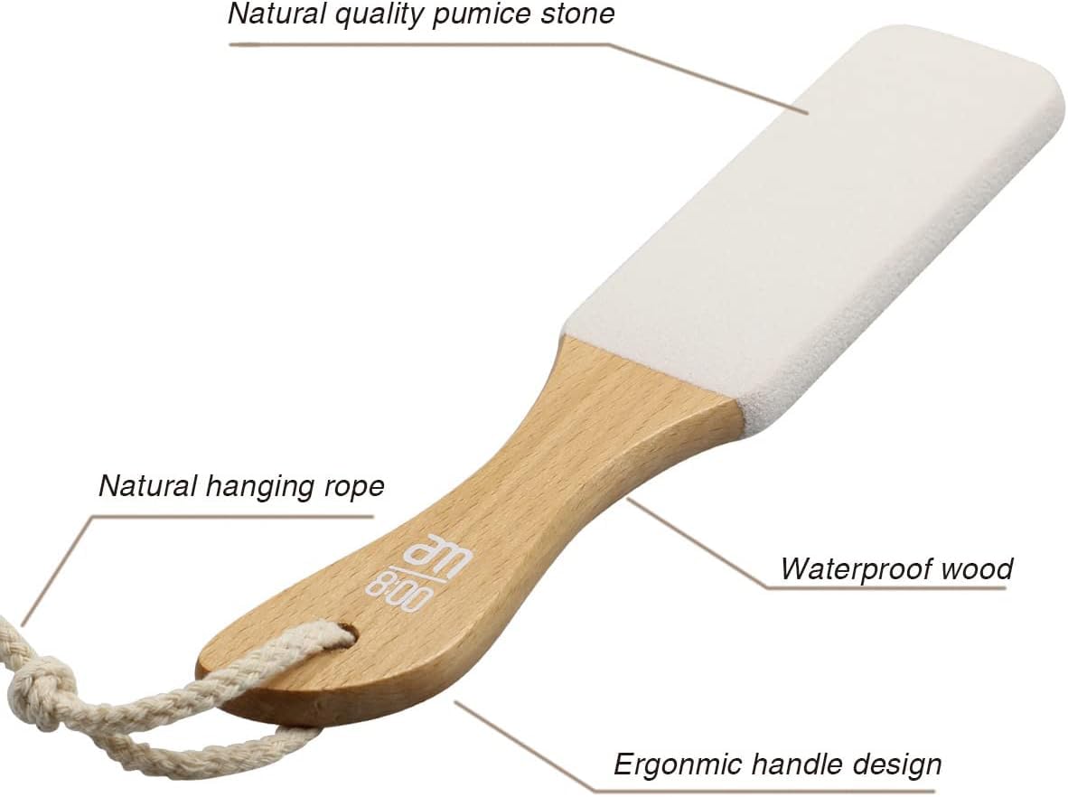 AM 8:00Pumice Stone Foot File, 2 Pack Callus Remover (coarse/fine) for Feet with Wooden Handle, Pedicure Foot Scrubber to Remove