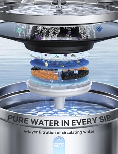 Wireless Cat Water Fountain [Water & Battery Separation] FEELNEEDY Stainless Steel Automatic Pet Water Dispenser, 4000mAh ...